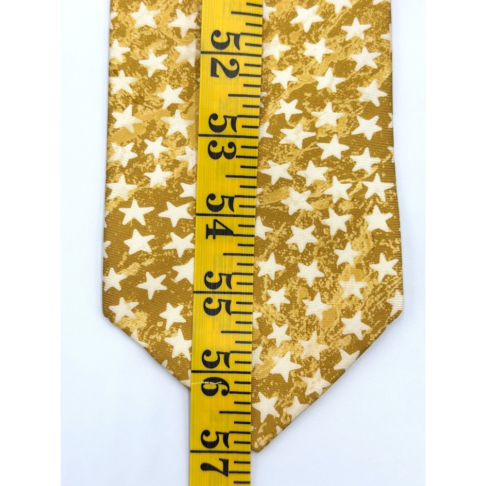 Henry Grethel Star Pattern 100% Italian Silk Mens Tie Gold White 57"L - Picture 5 of 6
